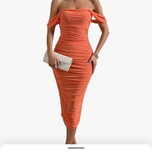 Orange Off-Shoulder Bodycon Dress Size M Worn Once